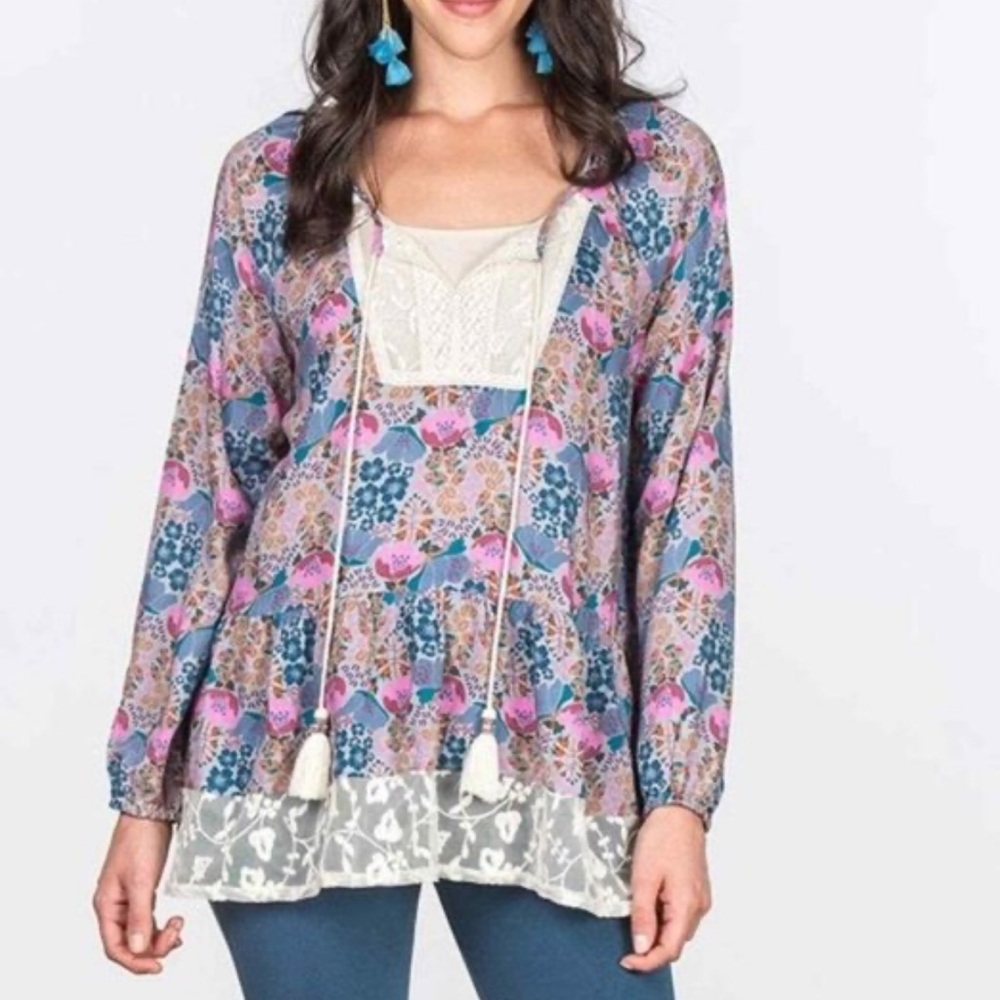Matilda Jane Sew Perfect Tunic Top Womens Lace Tassel Floral Lace Boho 1X